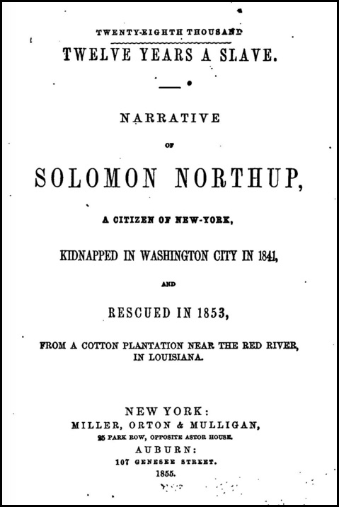 12 Years a Slave 1855 title page
